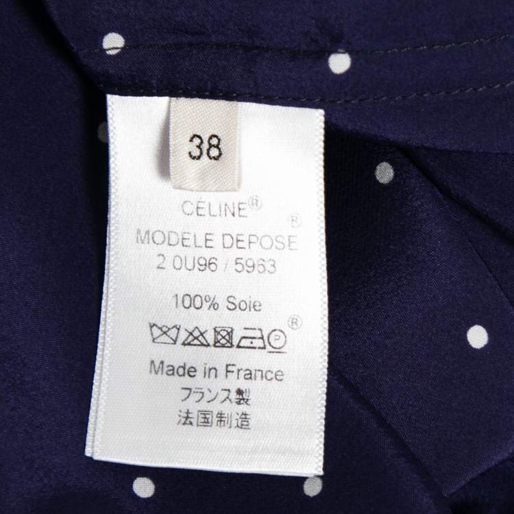 Pre Owned Celine Blue Polka Dotted Silk Button Front Shirt M