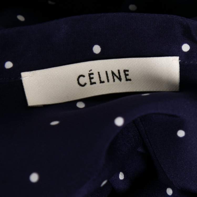 Pre Owned Celine Blue Polka Dotted Silk Button Front Shirt M