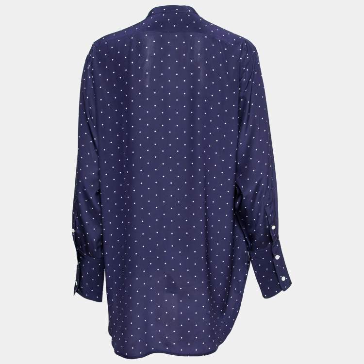 Pre Owned Celine Blue Polka Dotted Silk Button Front Shirt M