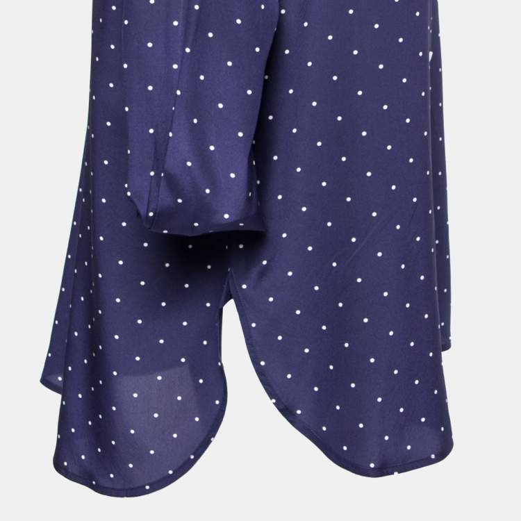 Pre Owned Celine Blue Polka Dotted Silk Button Front Shirt M