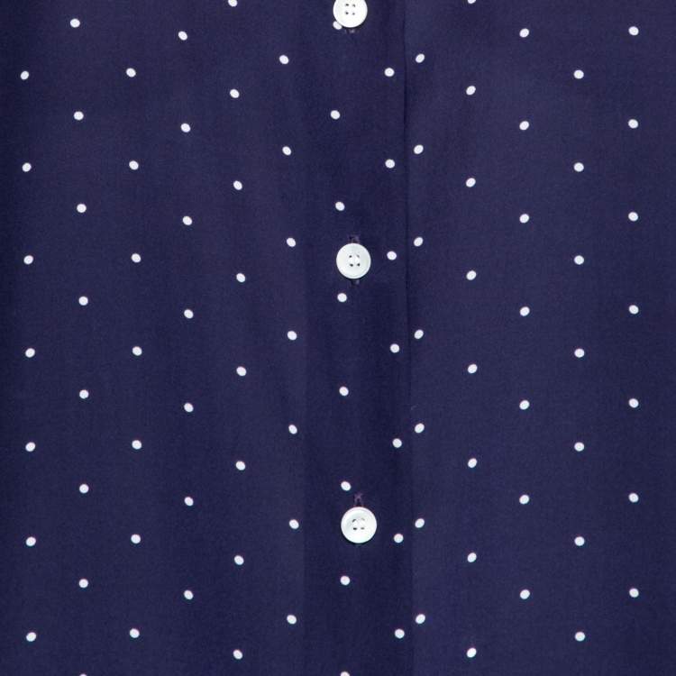 Pre Owned Celine Blue Polka Dotted Silk Button Front Shirt M