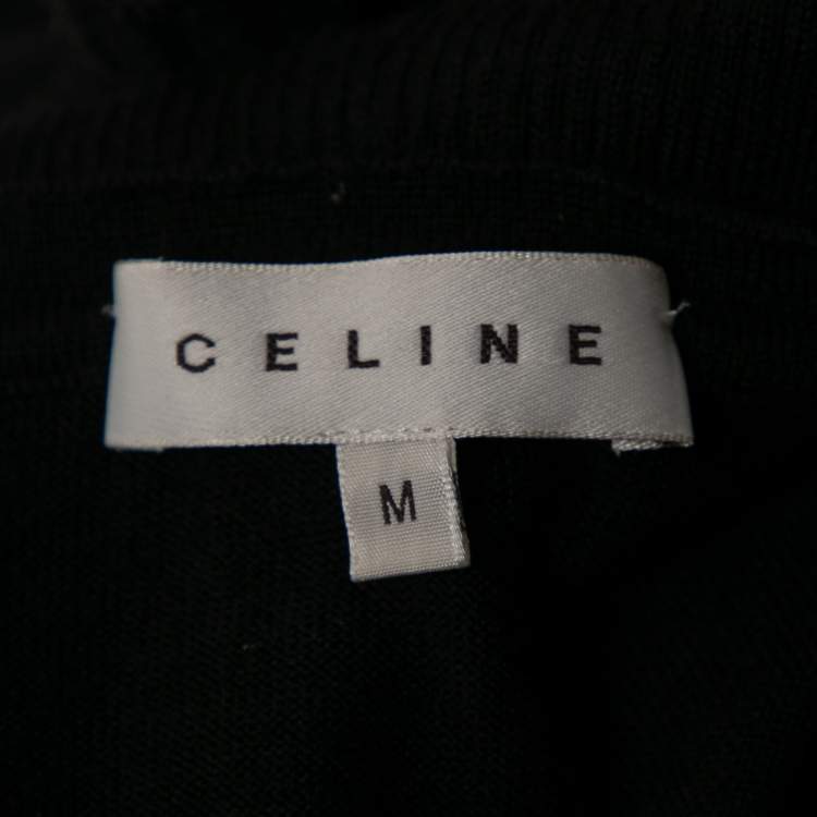 Pre Owned Celine Grey Wool Ruffled Asymmetric Neckline Detail Button Front Cardigan M
