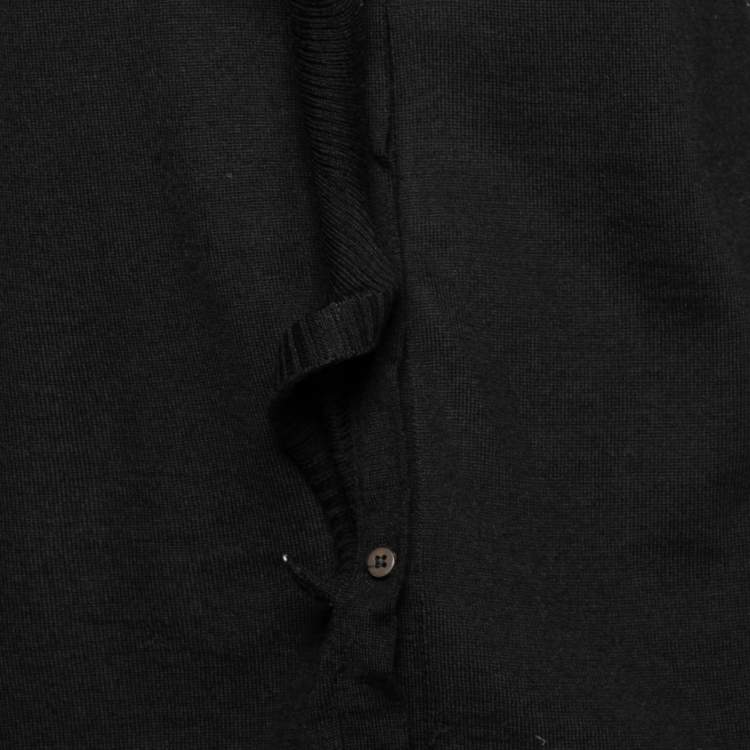 Pre Owned Celine Grey Wool Ruffled Asymmetric Neckline Detail Button Front Cardigan M