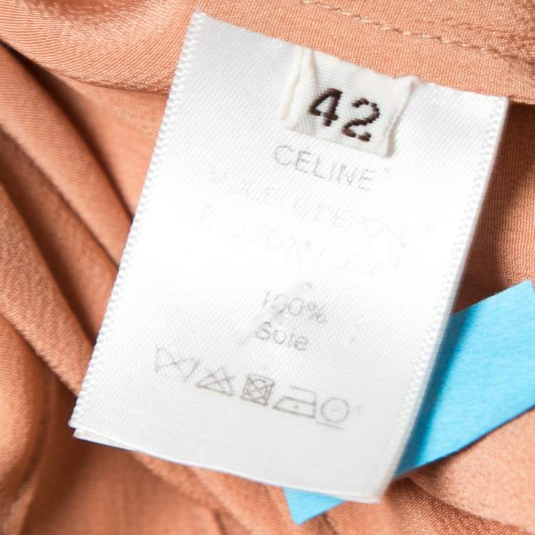 Pre Owned Celine Light Orange Silk Pleated Skirt L