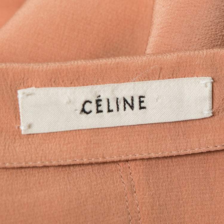 Pre Owned Celine Light Orange Silk Pleated Skirt L