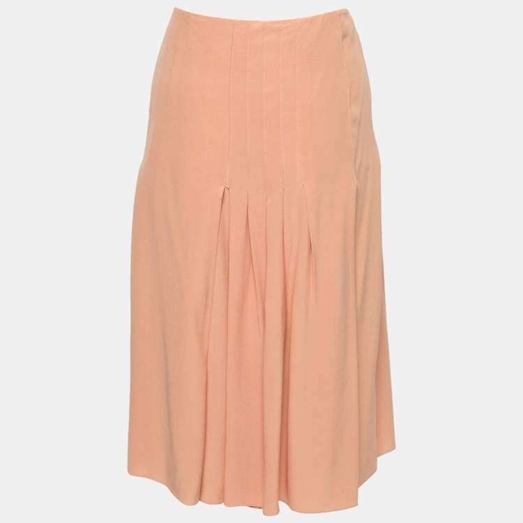 Pre Owned Celine Light Orange Silk Pleated Skirt L