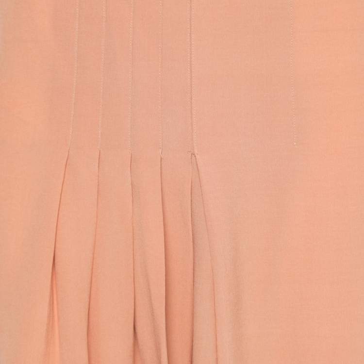 Pre Owned Celine Light Orange Silk Pleated Skirt L