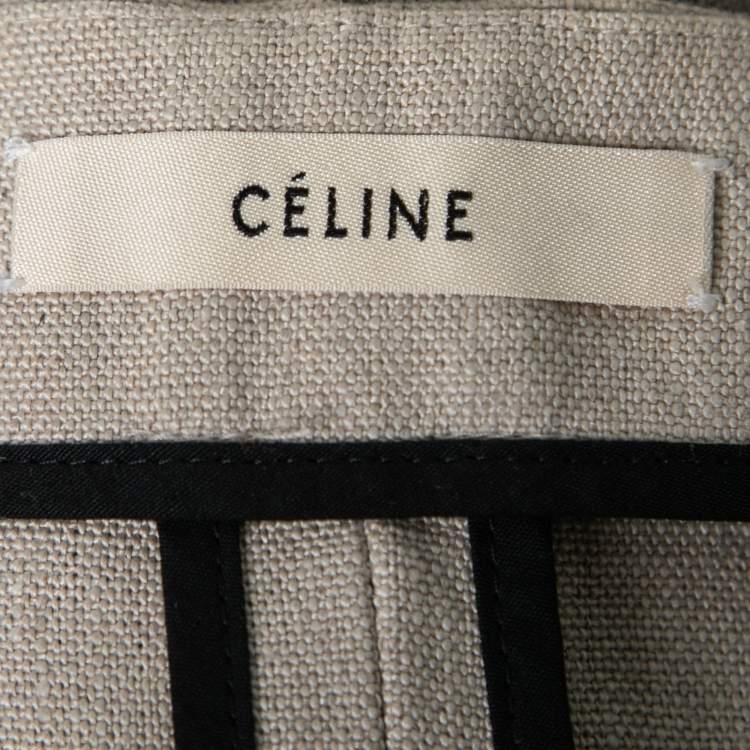 Pre Owned Celine Beige Linen & Leather Paneled Wrap Skirt M