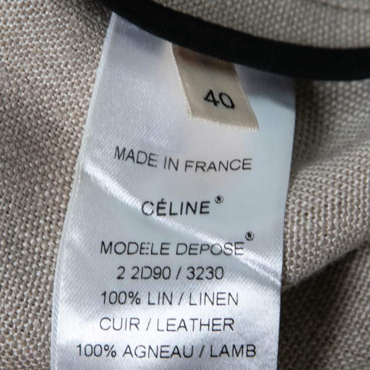 Pre Owned Celine Beige Linen & Leather Paneled Wrap Skirt M