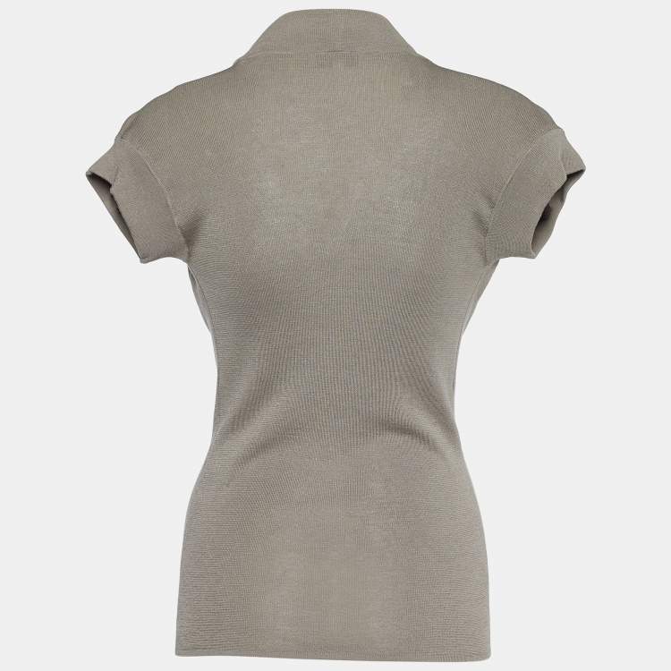 Pre Owned Celine Grey Jersey Beaded Detail Blouse M