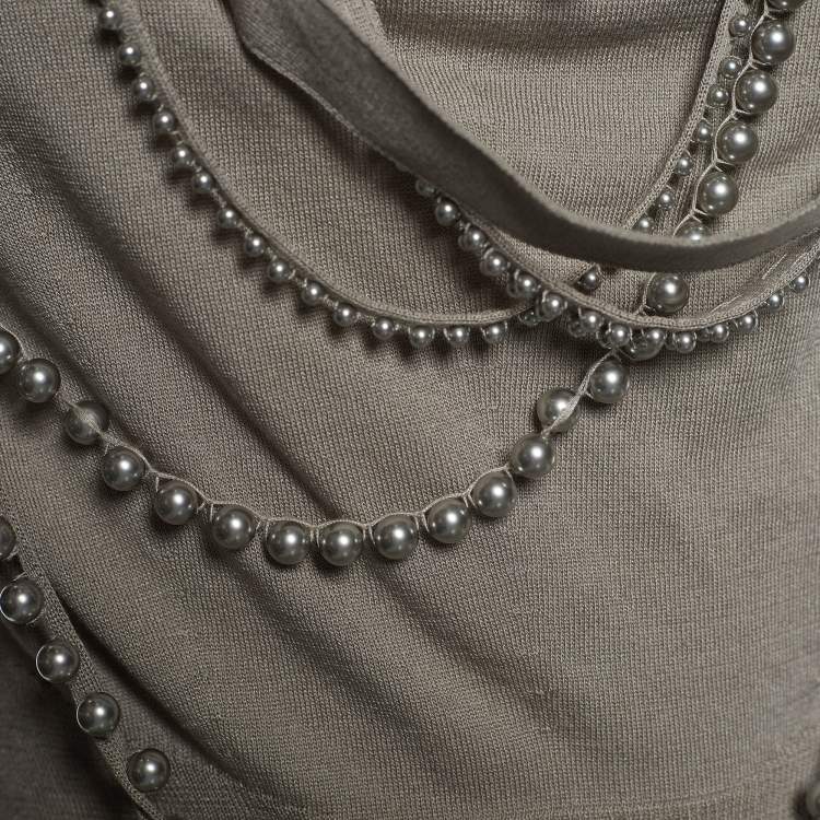 Pre Owned Celine Grey Jersey Beaded Detail Blouse M