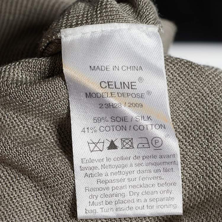 Pre Owned Celine Grey Jersey Beaded Detail Blouse M