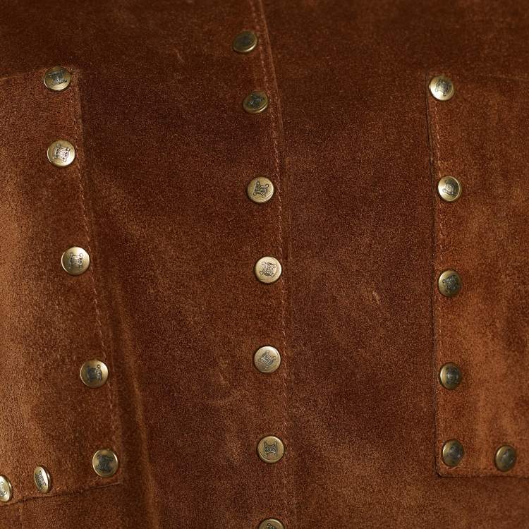 Pre Owned Celine Brown Suede Studded Waist Coat & Skirt Set M