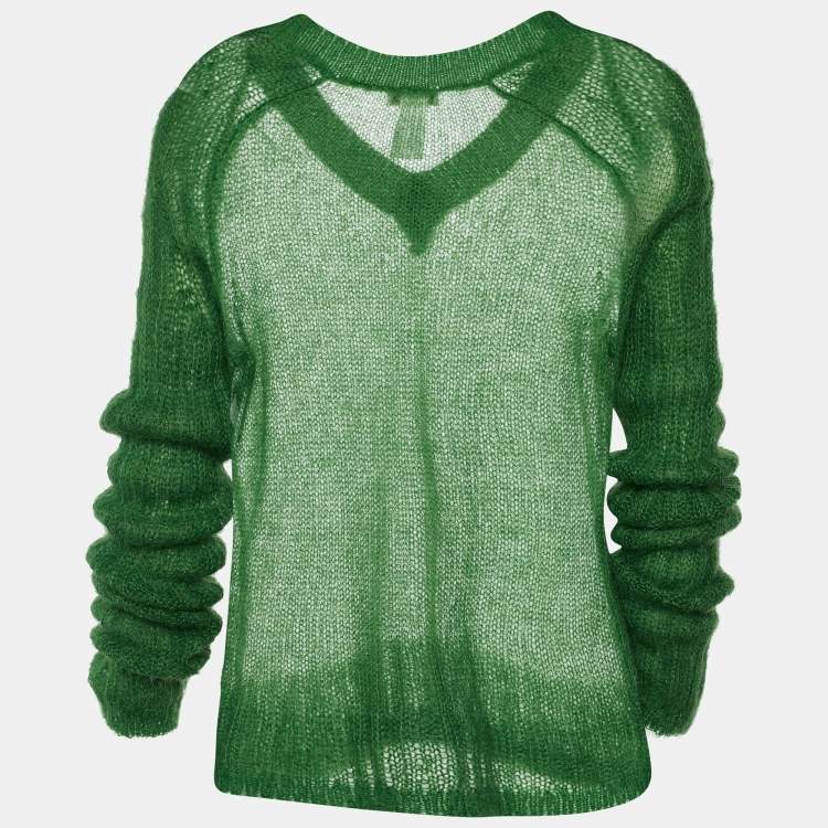 Pre Owned Celine Green Wool V-Neck Sweater L