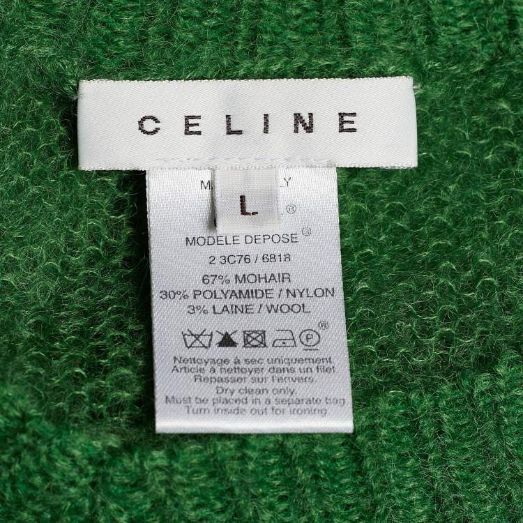 Pre Owned Celine Green Wool V-Neck Sweater L