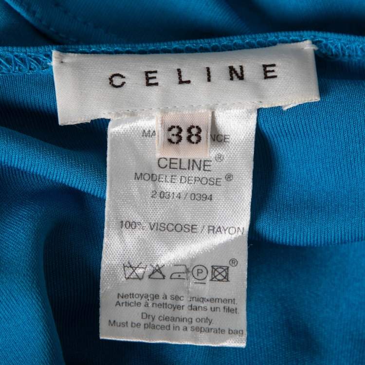 Pre Owned Celine Blue Jersey V-Neck Top M