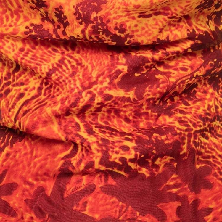 Pre Owned Celine Yellow and Orange Floral Printed Silk Dress S