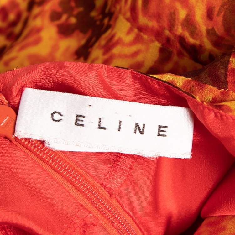 Pre Owned Celine Yellow and Orange Floral Printed Silk Dress S