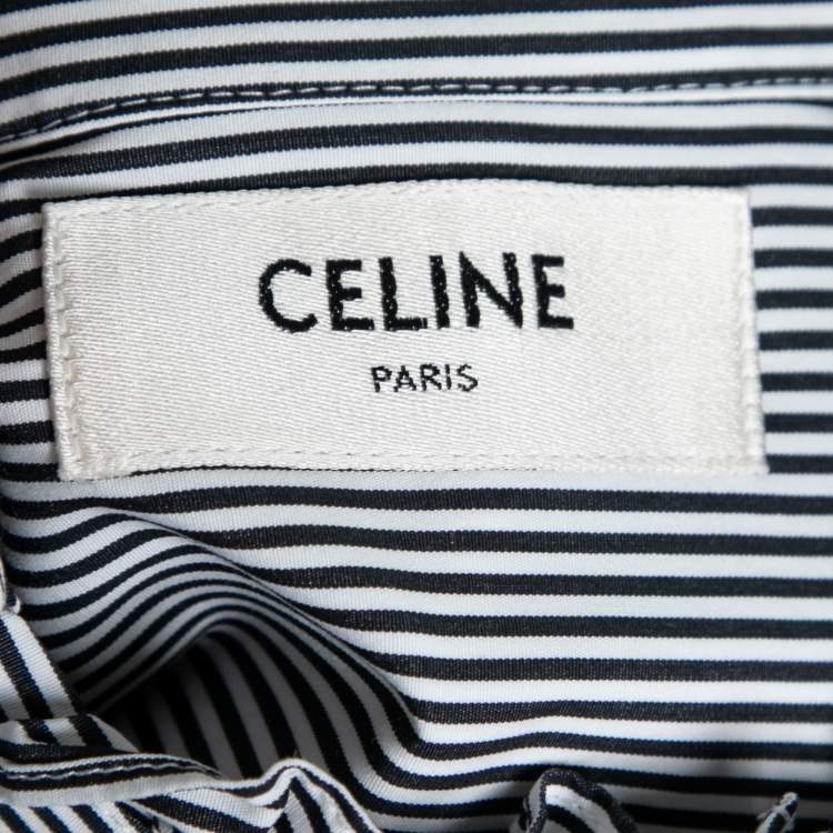 مملوكة مسبقًا Celine Black & White Striped Cotton Frilled Collar Shirt M