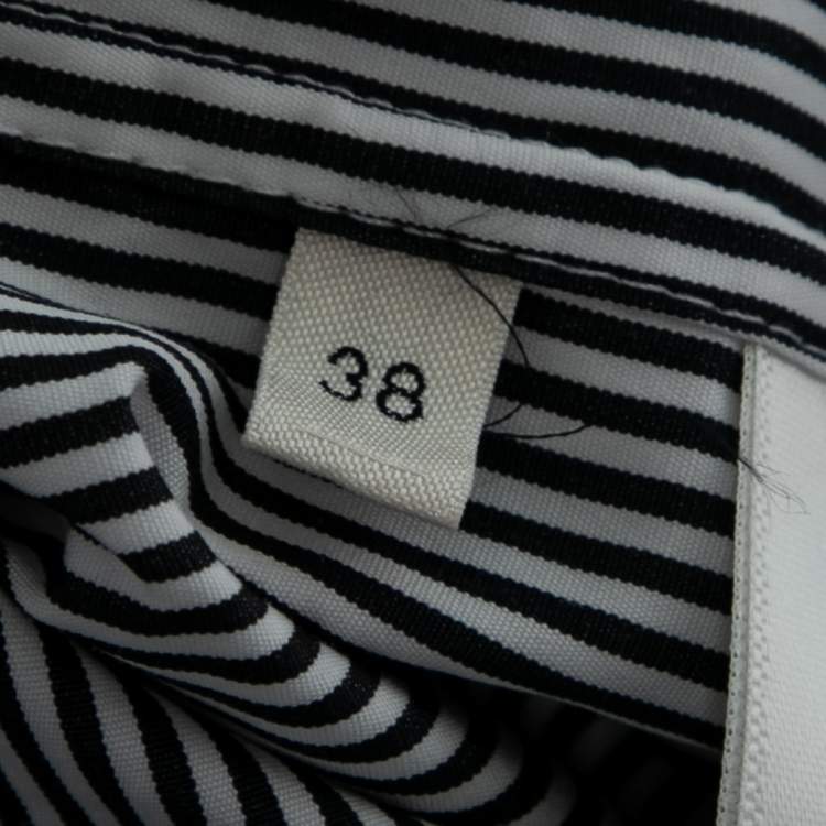 مملوكة مسبقًا Celine Black & White Striped Cotton Frilled Collar Shirt M
