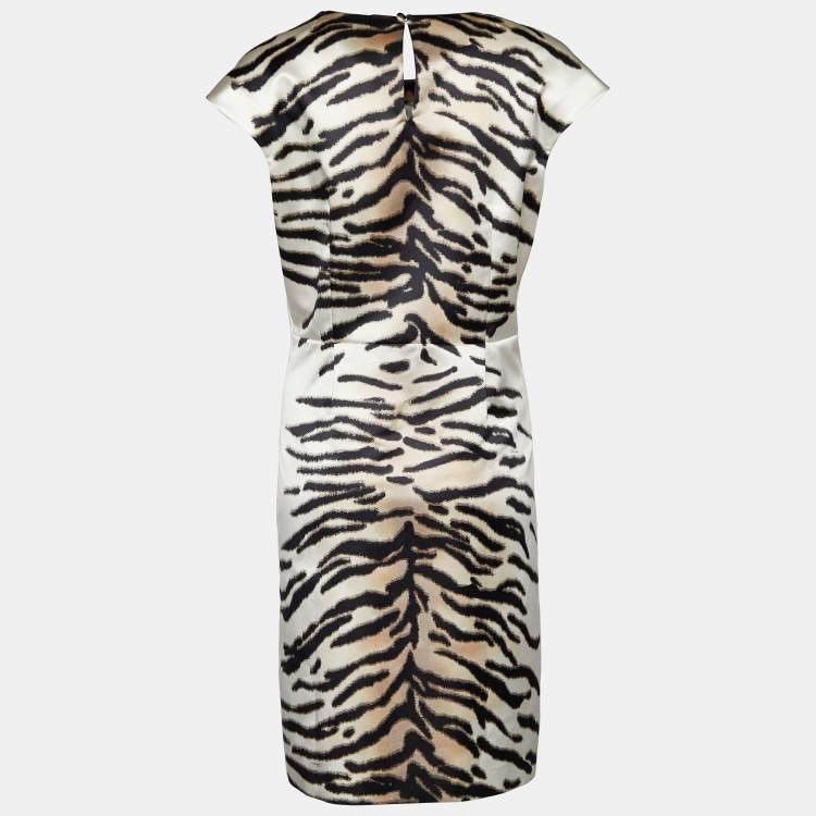 Pre Owned Céline Monochrome Animal Print Satin Sheath Dress L