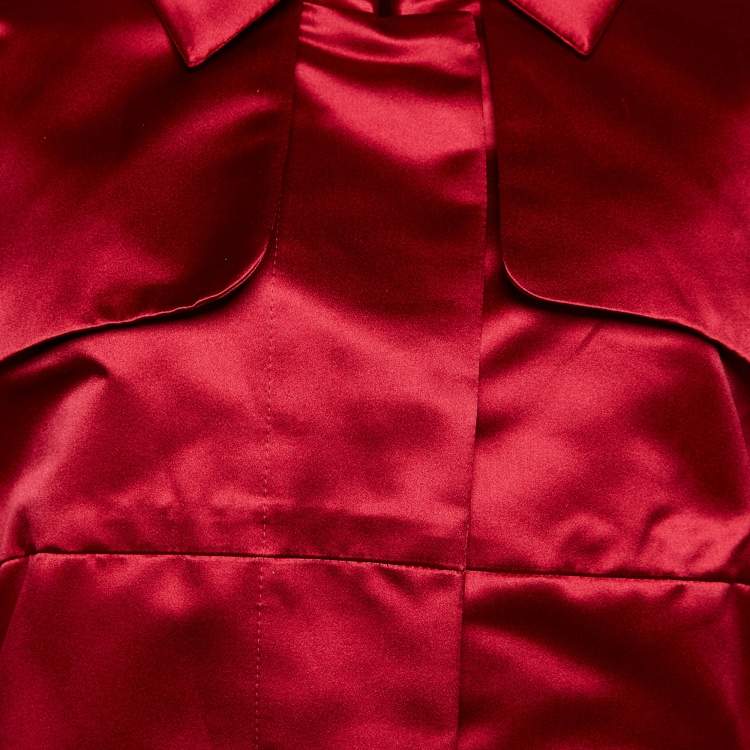 Pre Owned Celine Red Satin Mid Length Coat L