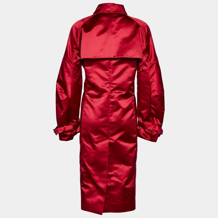 Pre Owned Celine Red Satin Mid Length Coat L