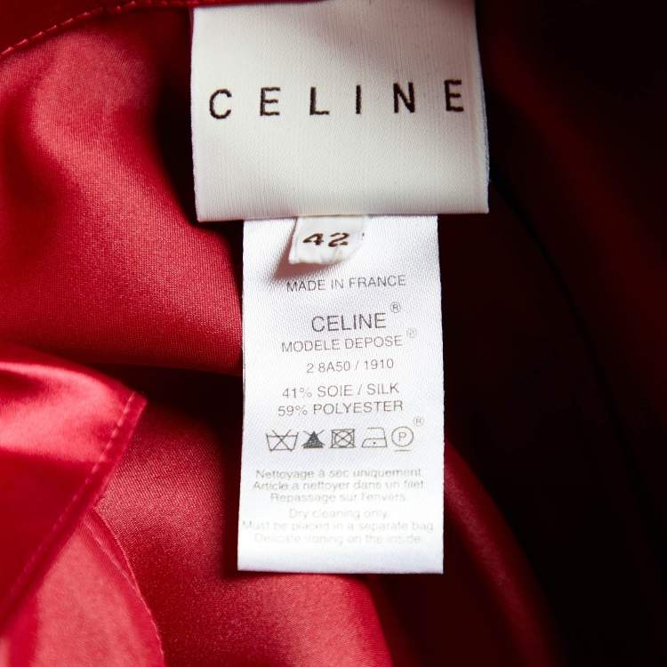 Pre Owned Celine Red Satin Mid Length Coat L