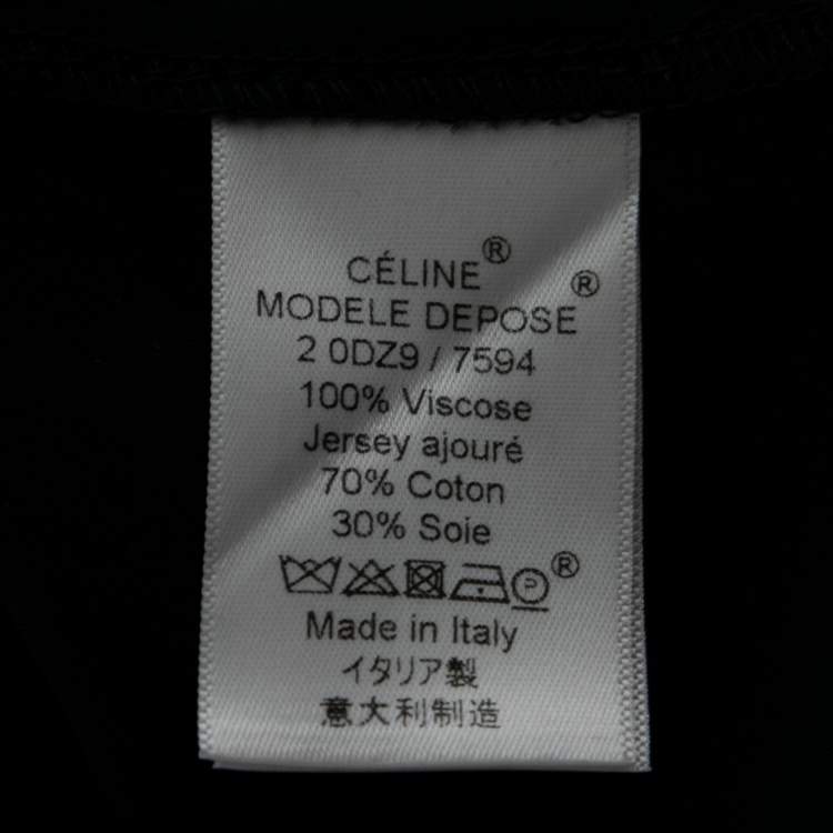 Pre Owned Celine Black Satin Lace Insert Long-Sleeve Shirt L   