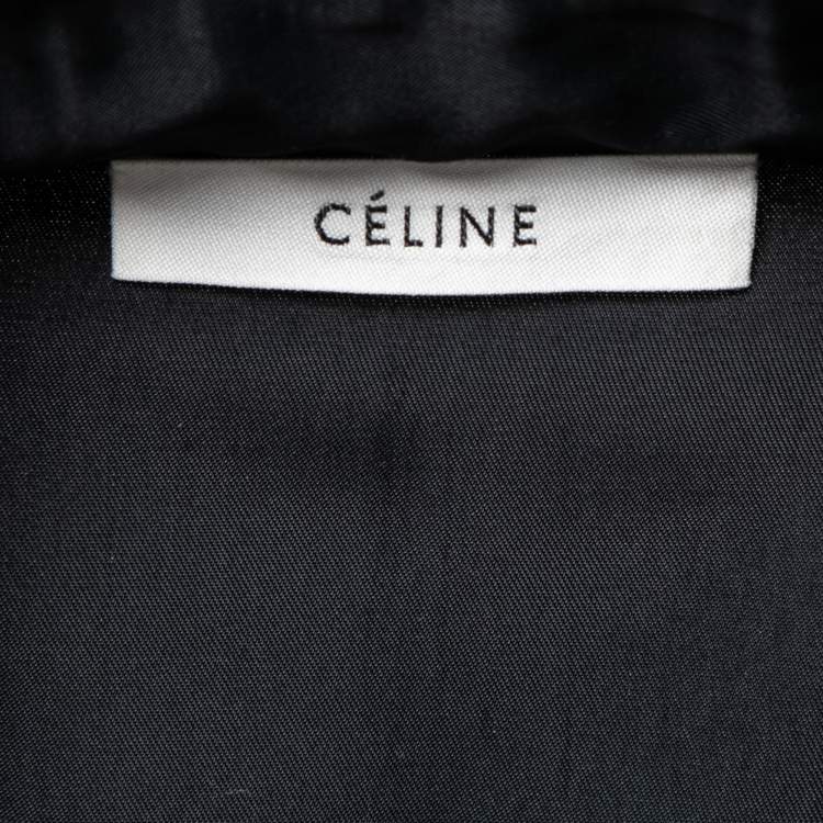 Pre Owned Celine Black Satin Lace Insert Long-Sleeve Shirt L   