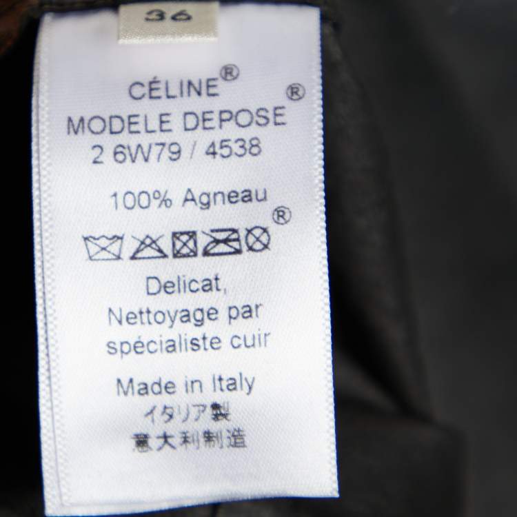 Pre Owned Celine Black Leather Ruched Sleeve Midi Dress S