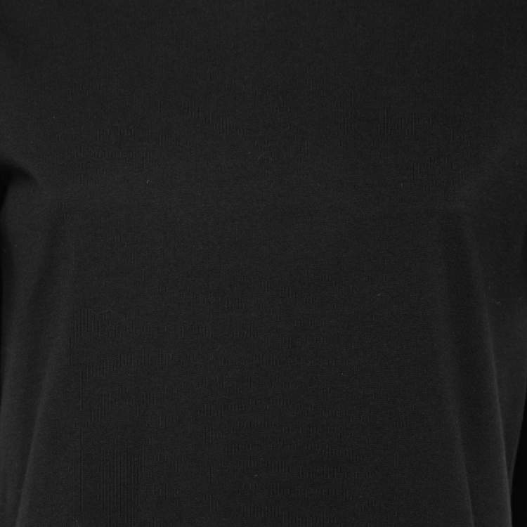 Pre Owned Celine Black Cotton Leather Trimmed Overlay Paneled Short Sleeve T-Shirt XS