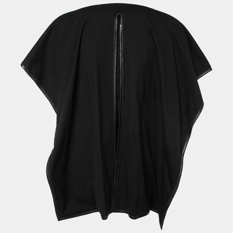 Pre Owned Celine Black Cotton Leather Trimmed Overlay Paneled Short Sleeve T-Shirt XS