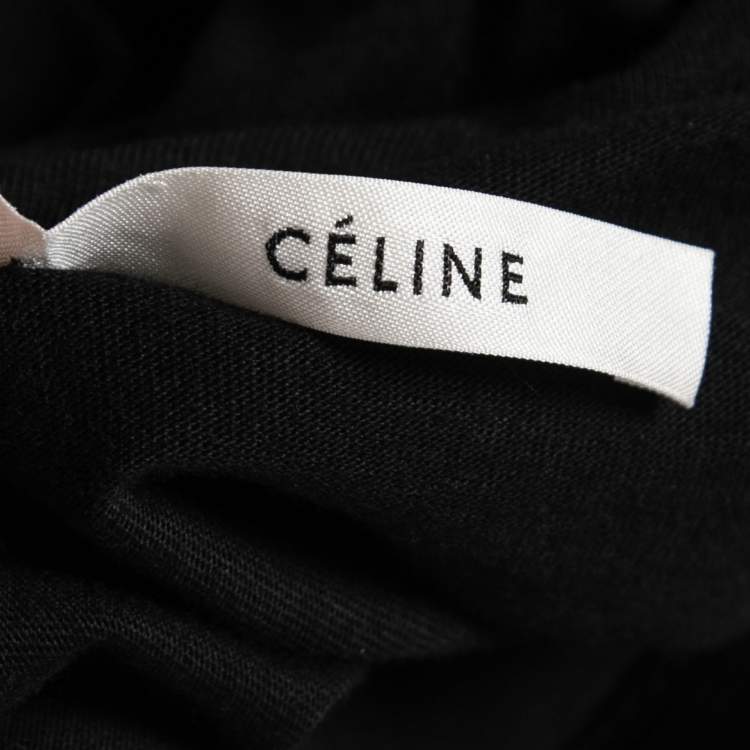 Pre Owned Celine Black Cotton Leather Trimmed Overlay Paneled Short Sleeve T-Shirt XS