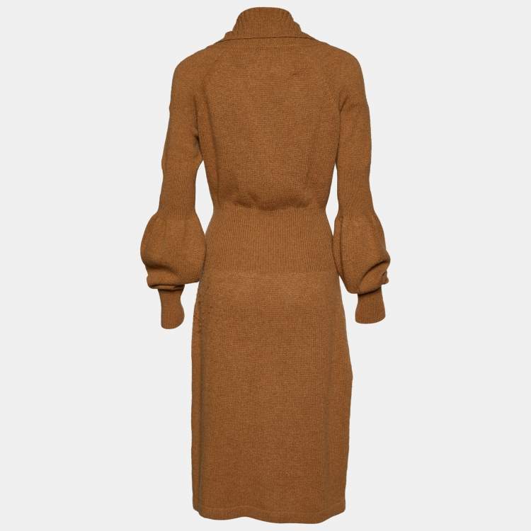 Pre Owned Celine Brown Camel Sweater Midi Dress M