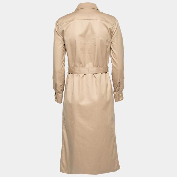 Pre Owned Celine Beige Gabardine Belted Midi Dress M