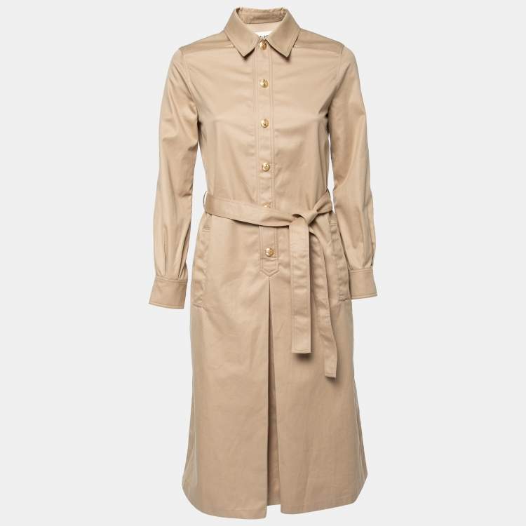 Pre Owned Celine Beige Gabardine Belted Midi Dress M