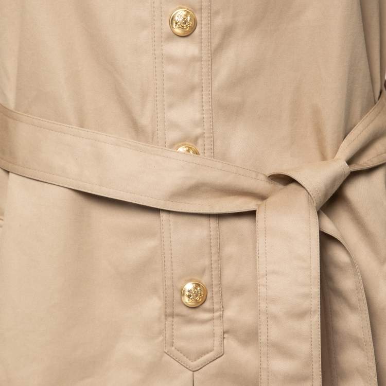 Pre Owned Celine Beige Gabardine Belted Midi Dress M
