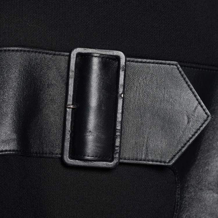 مملوكة مسبقًا Celine Black Crepe Wool Leather Detail Shift Dress M