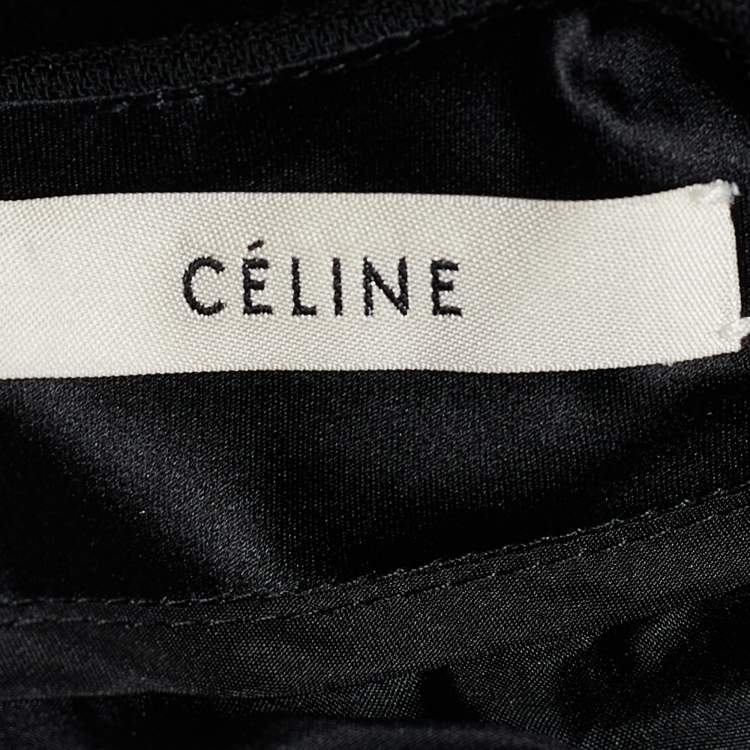 مملوكة مسبقًا Celine Black Crepe Wool Leather Detail Shift Dress M