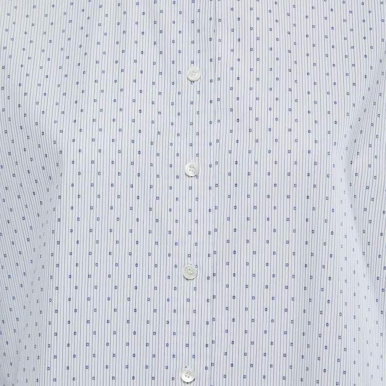 Pre Owned Celine White/ Blue Cotton Button Front Long Sleeve Shirt L