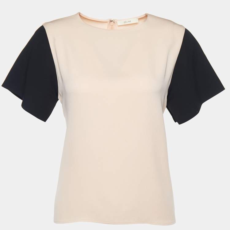 Pre Owned Celine Pink & Black Crepe Silk Top L