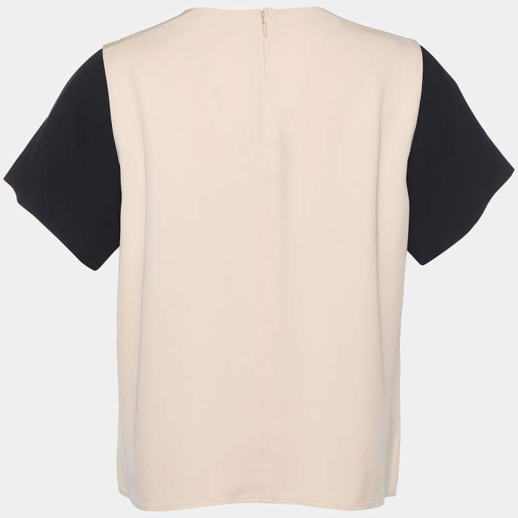 Pre Owned Celine Pink & Black Crepe Silk Top L
