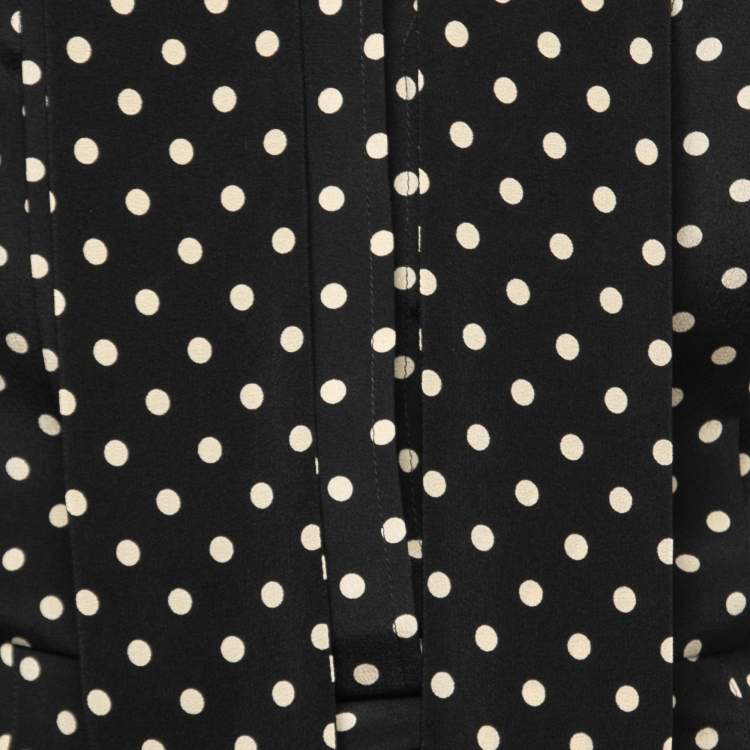 Pre Owned Celine Monochrome Polka Dot Silk Mid Length Dress S