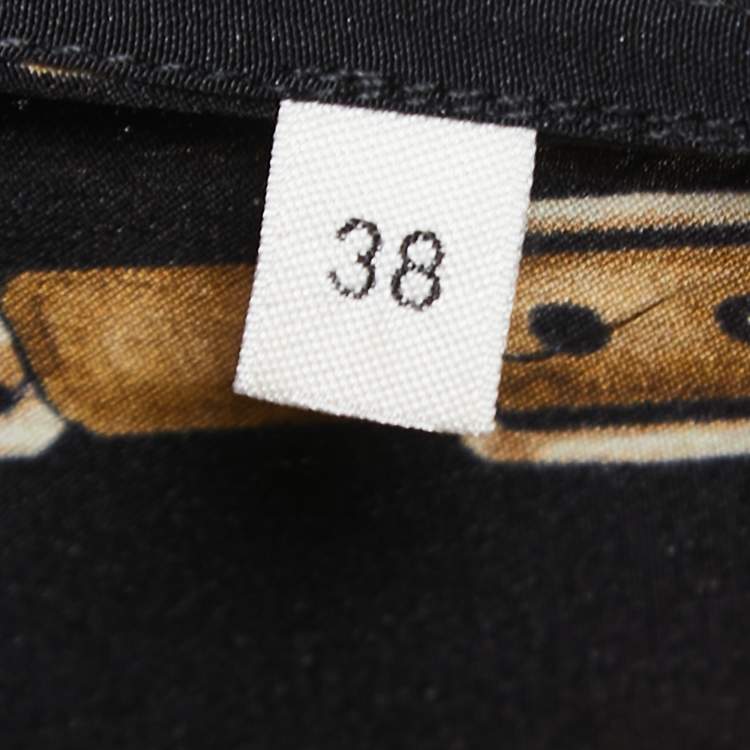Pre Owned Celine Black Chain Printed Silk Tie-Neck Blouse M