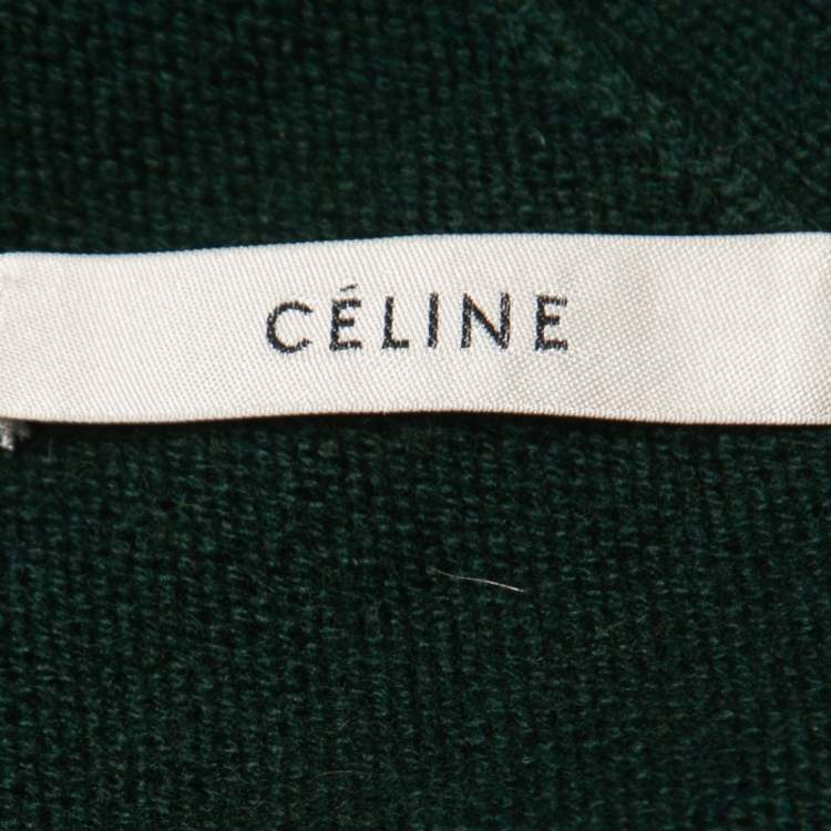 Pre Owned Celine Green Cashmere Python & Leather Pocket Detail Cardigan M