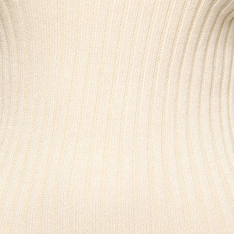 Pre Owned Celine Cream Ribbed Knit Long Bodycon Dress S