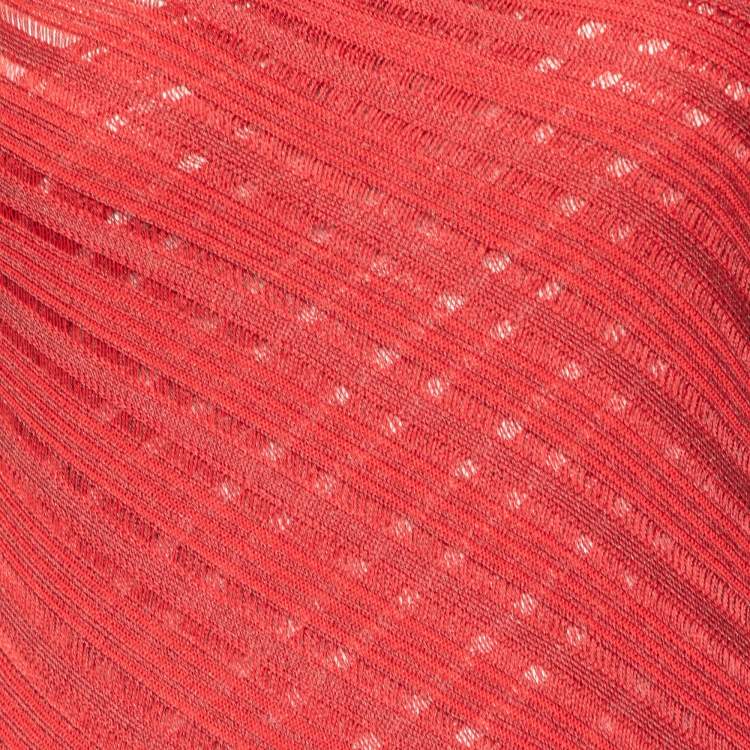 Pre Owned Celine Red Perforated Knit Maxi Dress M