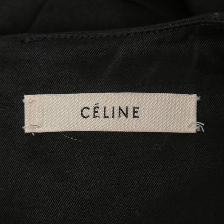 Pre Owned Celine Black Cotton Plunge Neck Midi Dress S