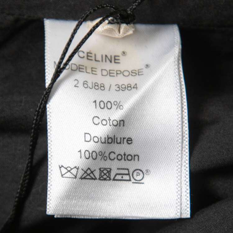 Pre Owned Celine Black Cotton Plunge Neck Midi Dress S
